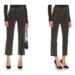 Paige Sarah Straight Ankle Undone Hem Jeans Sz 31 NWT Priscilla Destructed Black
